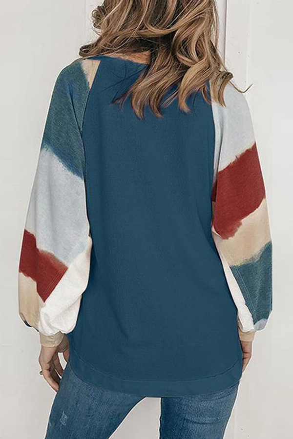 Casual Striped Patchwork Contrast O Neck Tops