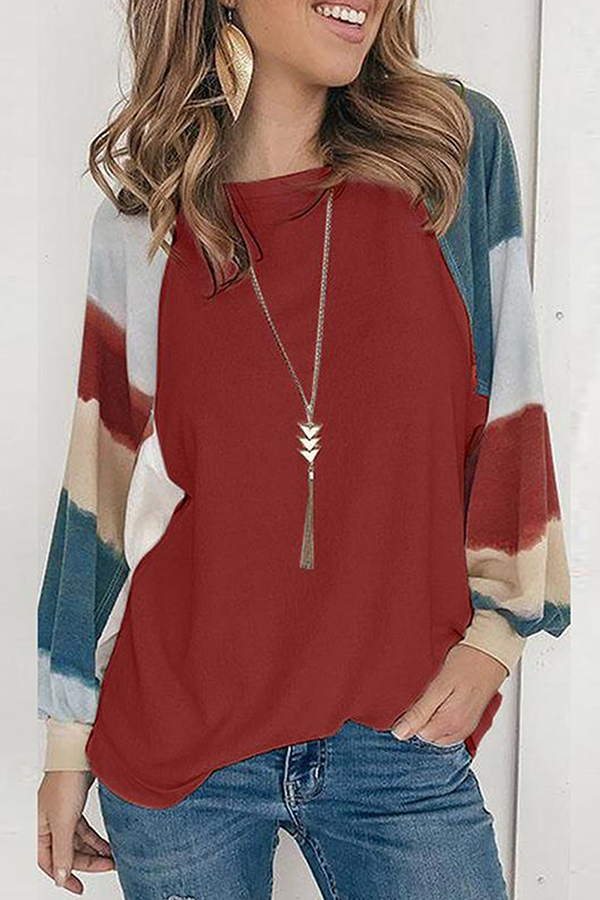 Casual Striped Patchwork Contrast O Neck Tops