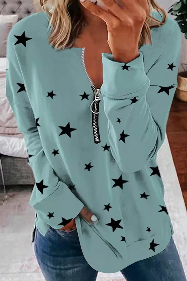 Casual The stars Patchwork Zipper Collar Tops(8 Colors)