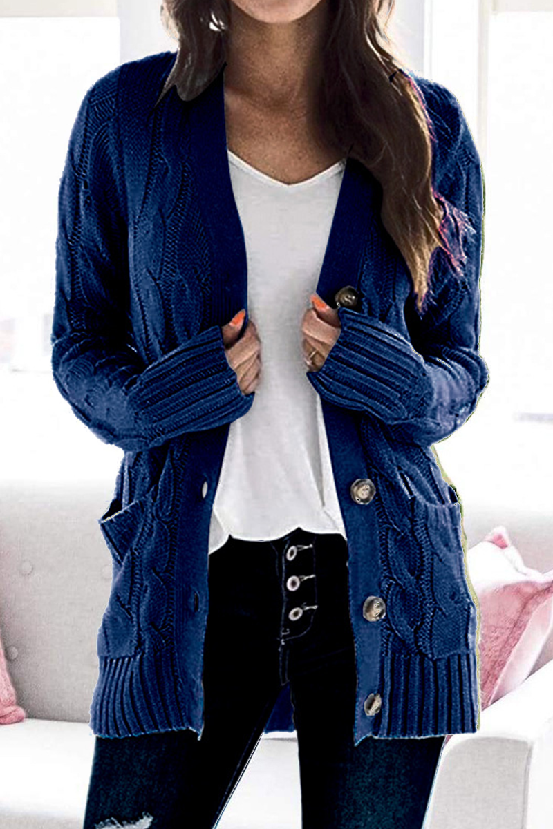 Fashion Solid Split Joint Cardigan Collar Tops