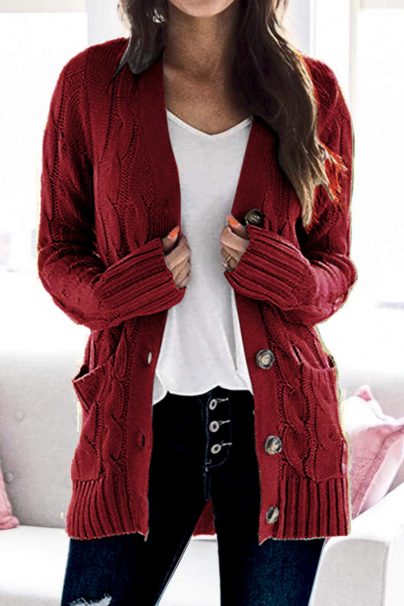 Fashion Solid Split Joint Cardigan Collar Tops