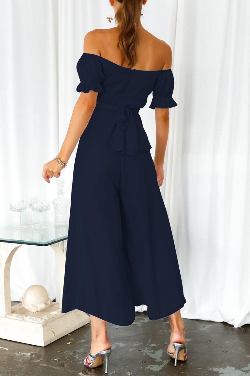 Casual Solid Patchwork Off the Shoulder Straight Jumpsuits(13 Colors)