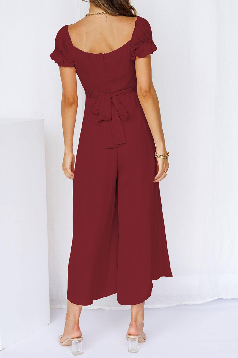 Casual Solid Patchwork Off the Shoulder Straight Jumpsuits(13 Colors)