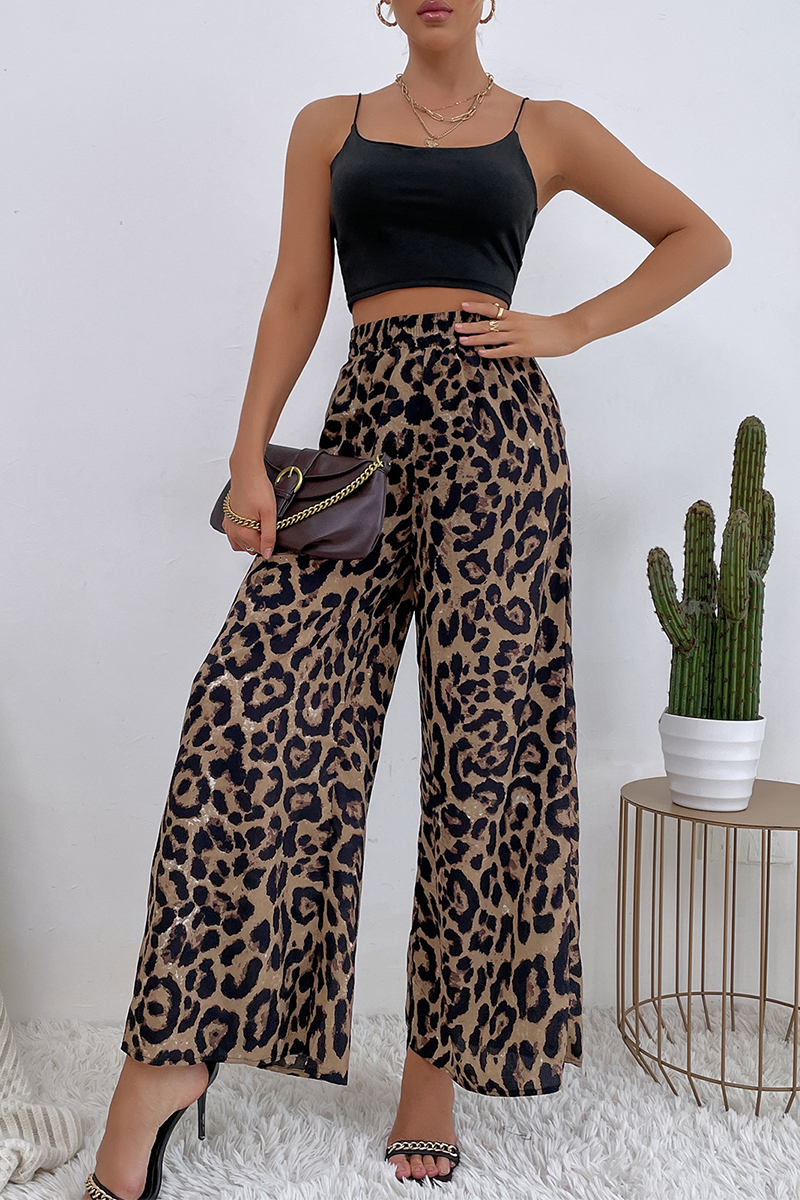 Casual Print Split Joint Boot Cut Mid Waist Wide Leg Full Print Bottoms