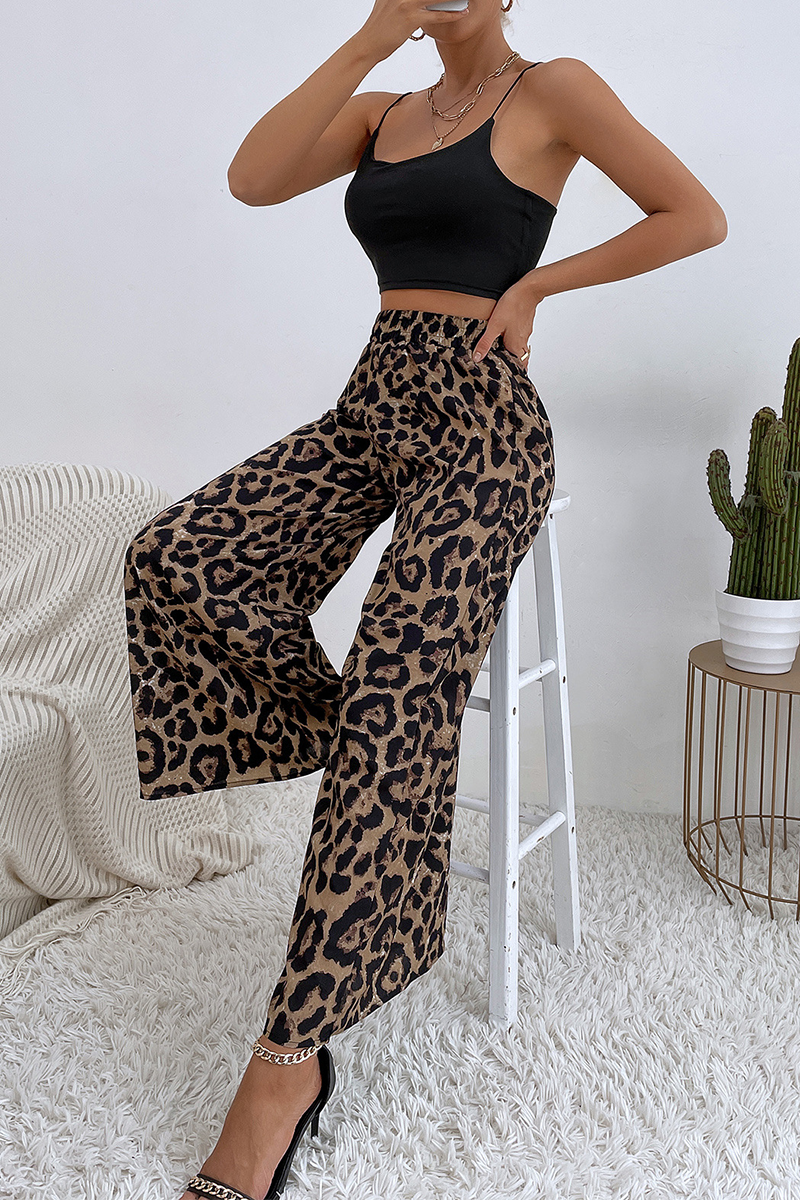 Casual Print Split Joint Boot Cut Mid Waist Wide Leg Full Print Bottoms