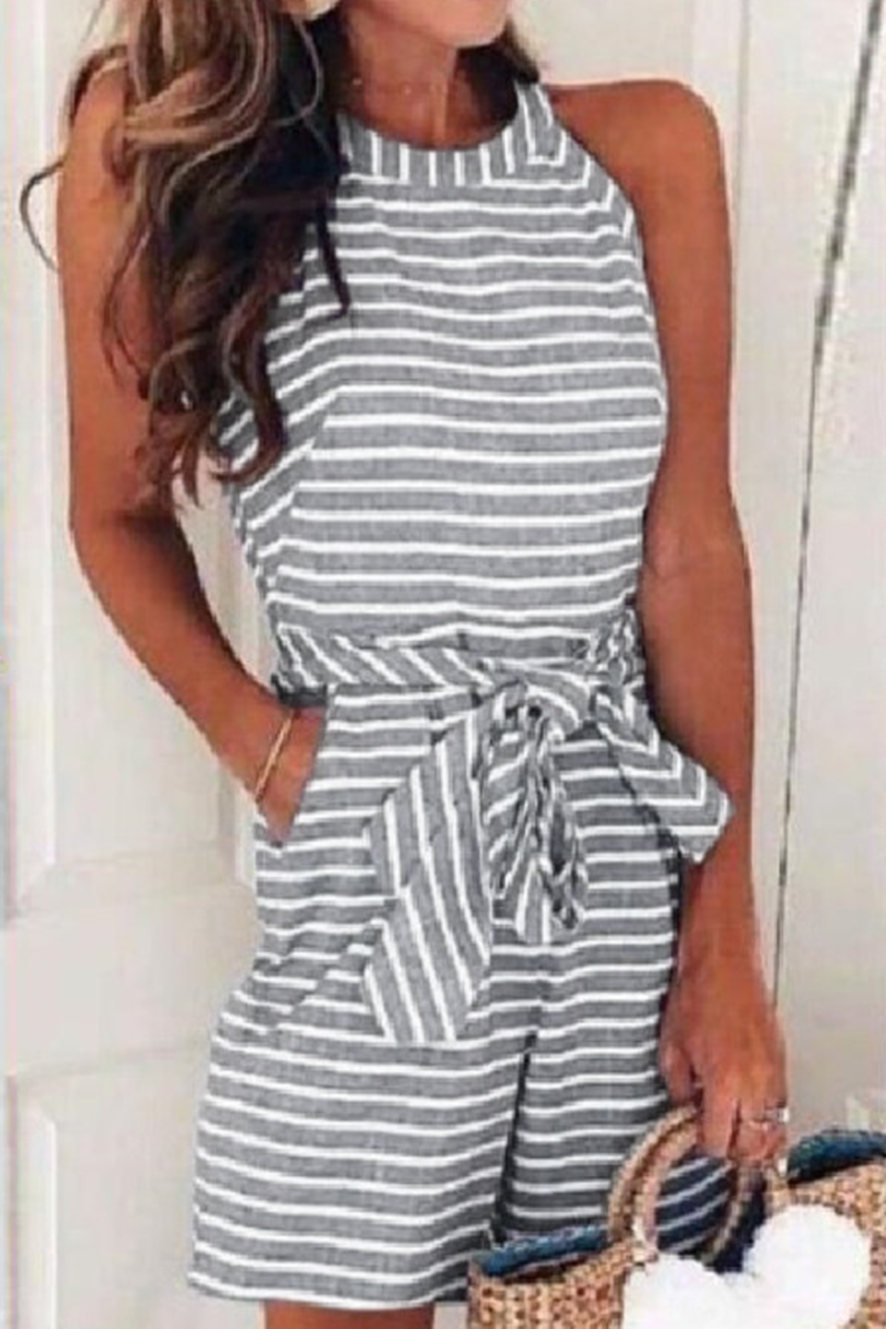 Casual Patchwork Bandage With Belt O Neck Loose Jumpsuits(5 Colors)