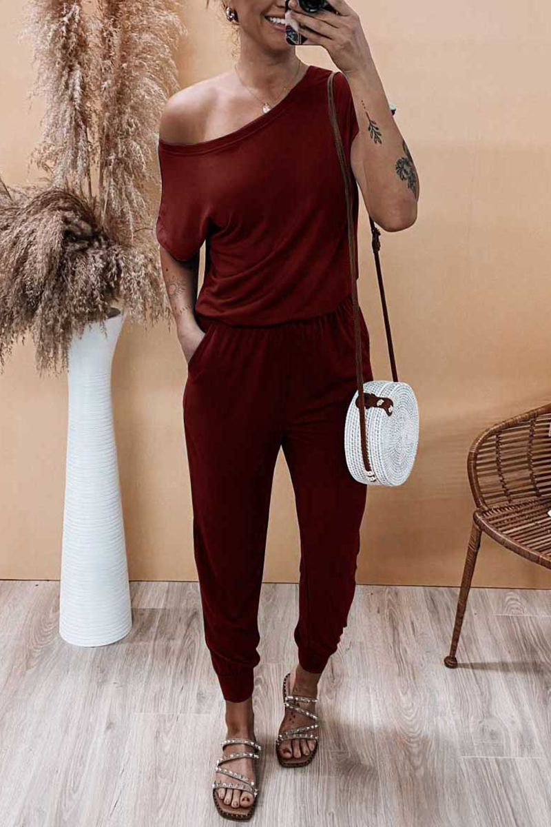 Casual Solid Split Joint One Shoulder Harlan Jumpsuits(6 colors)