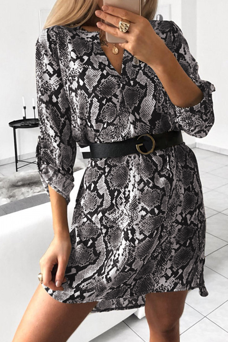 Casual Print Split Joint V Neck Straight Dresses(6 colors)