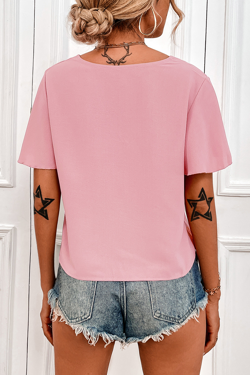 Casual Dot Split Joint V Neck Tops