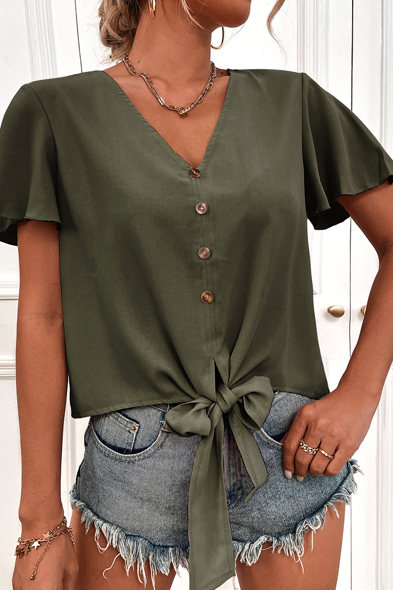 Casual Dot Split Joint V Neck Tops