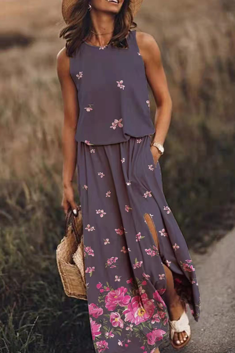 Fashion Print Patchwork O Neck Straight Dresses