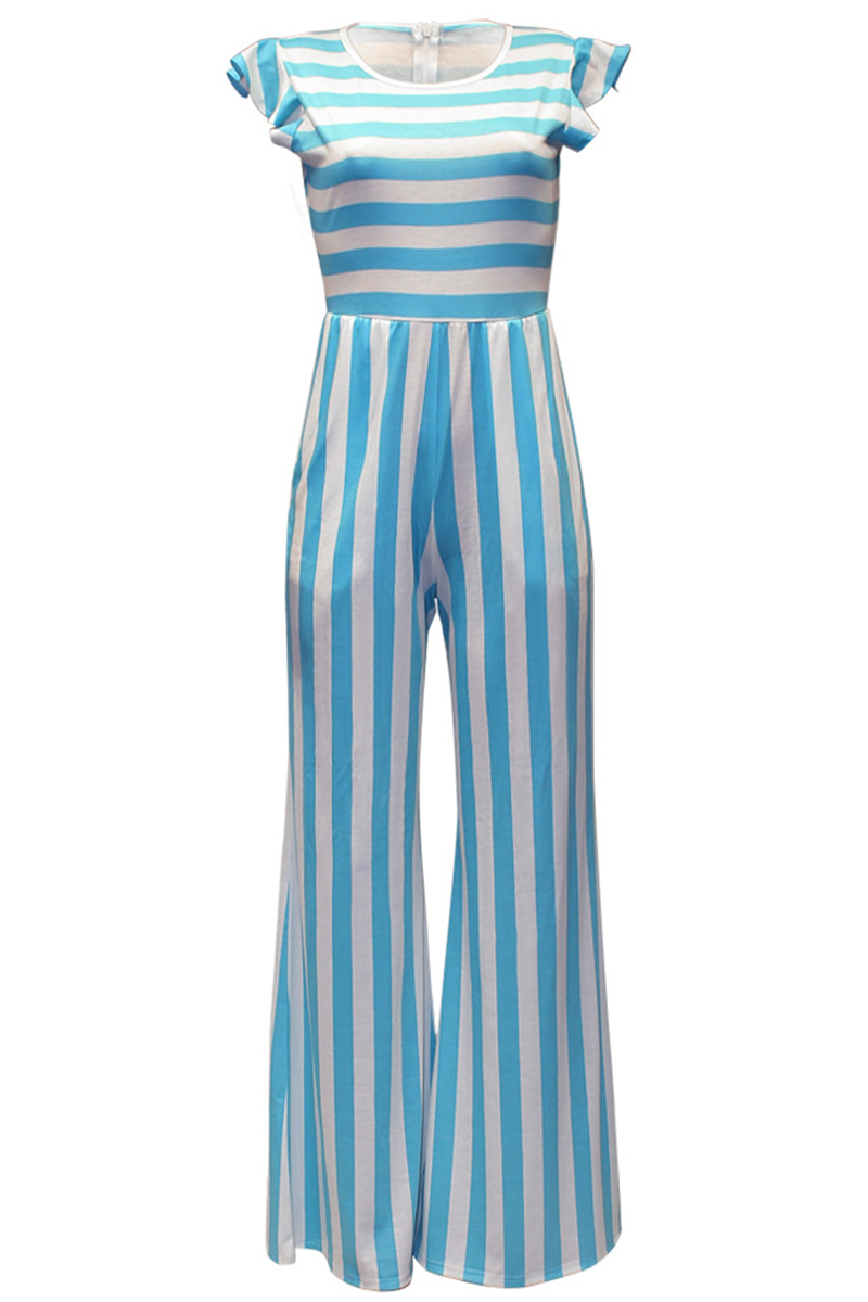 Fashion Striped Flounce Half A Turtleneck Straight Jumpsuits(3 colors)