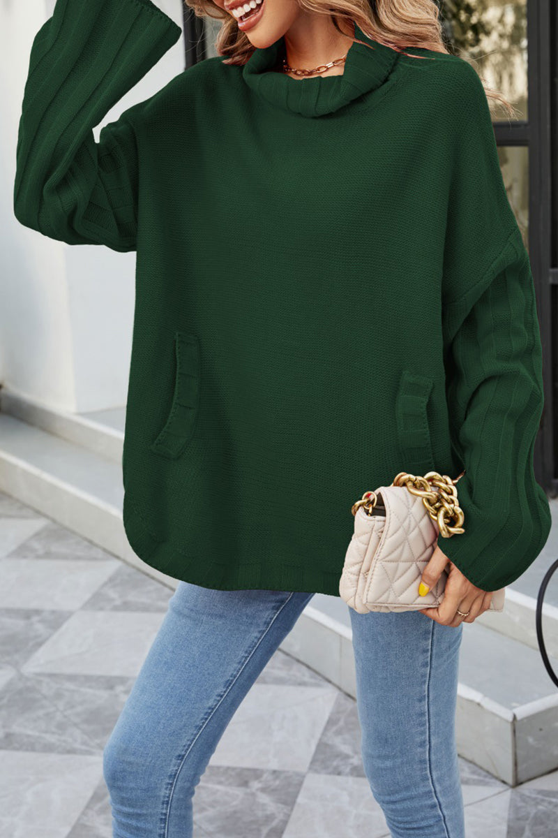 Fashion Casual Solid Patchwork Turtleneck Sweaters(5 Colors)