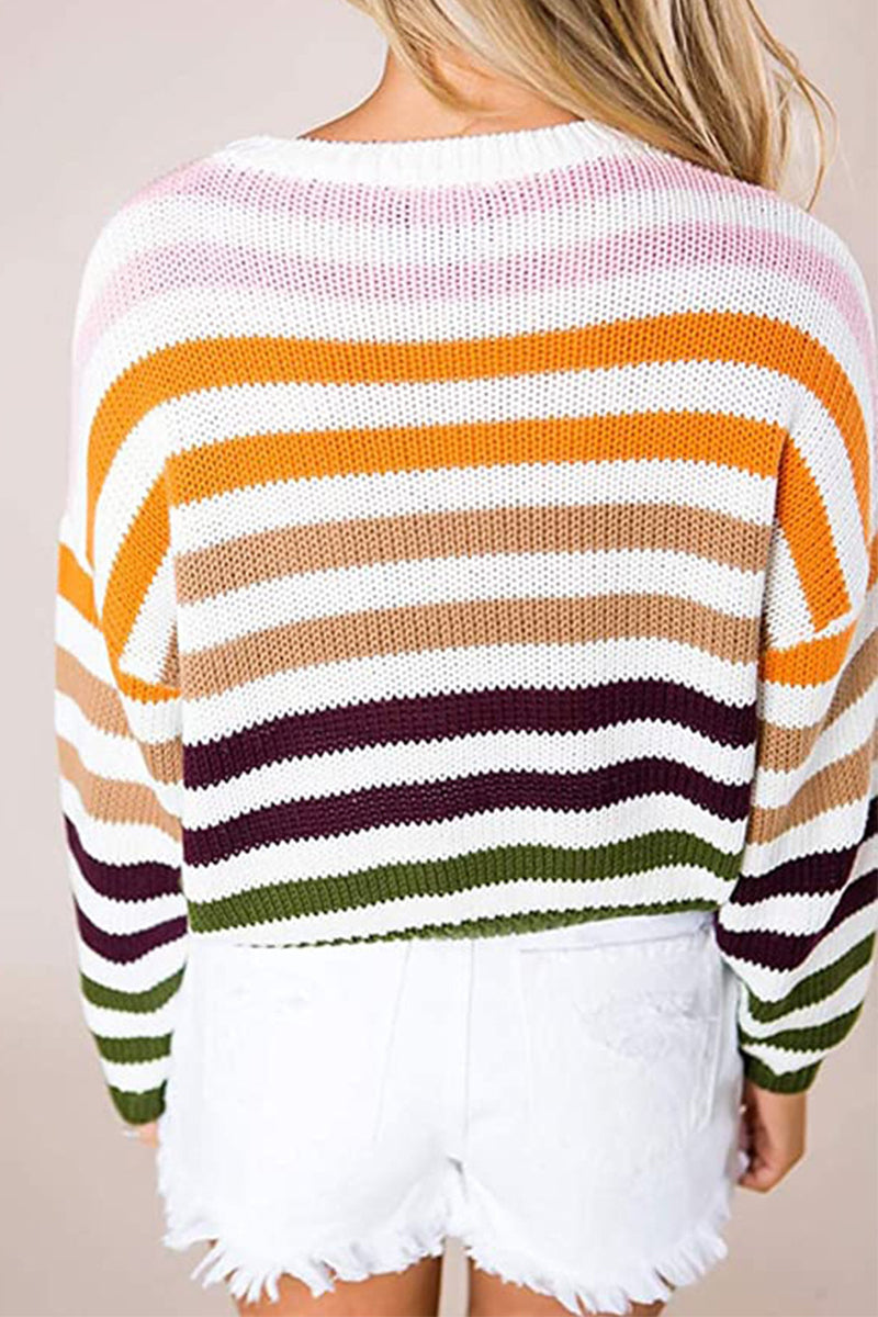 Fashion Sweet Striped Patchwork O Neck Sweaters(4 Colors)