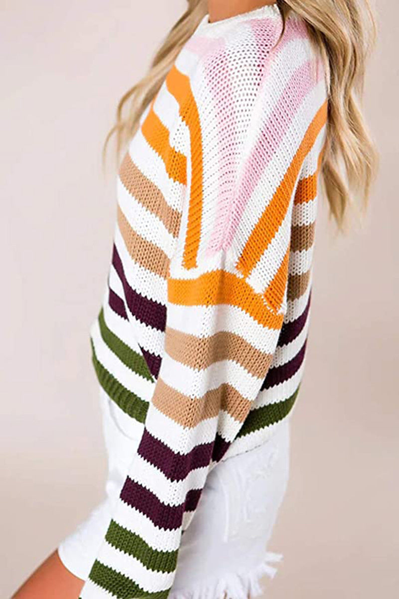 Fashion Sweet Striped Patchwork O Neck Sweaters(4 Colors)