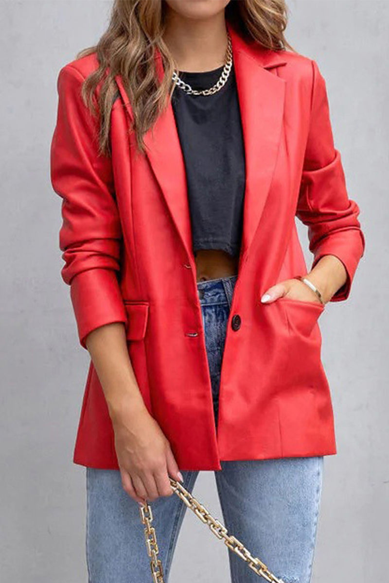 Casual Street Solid Patchwork Buckle Turn-back Collar Outerwear