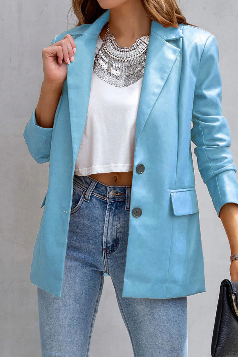 Casual Street Solid Patchwork Buckle Turn-back Collar Outerwear