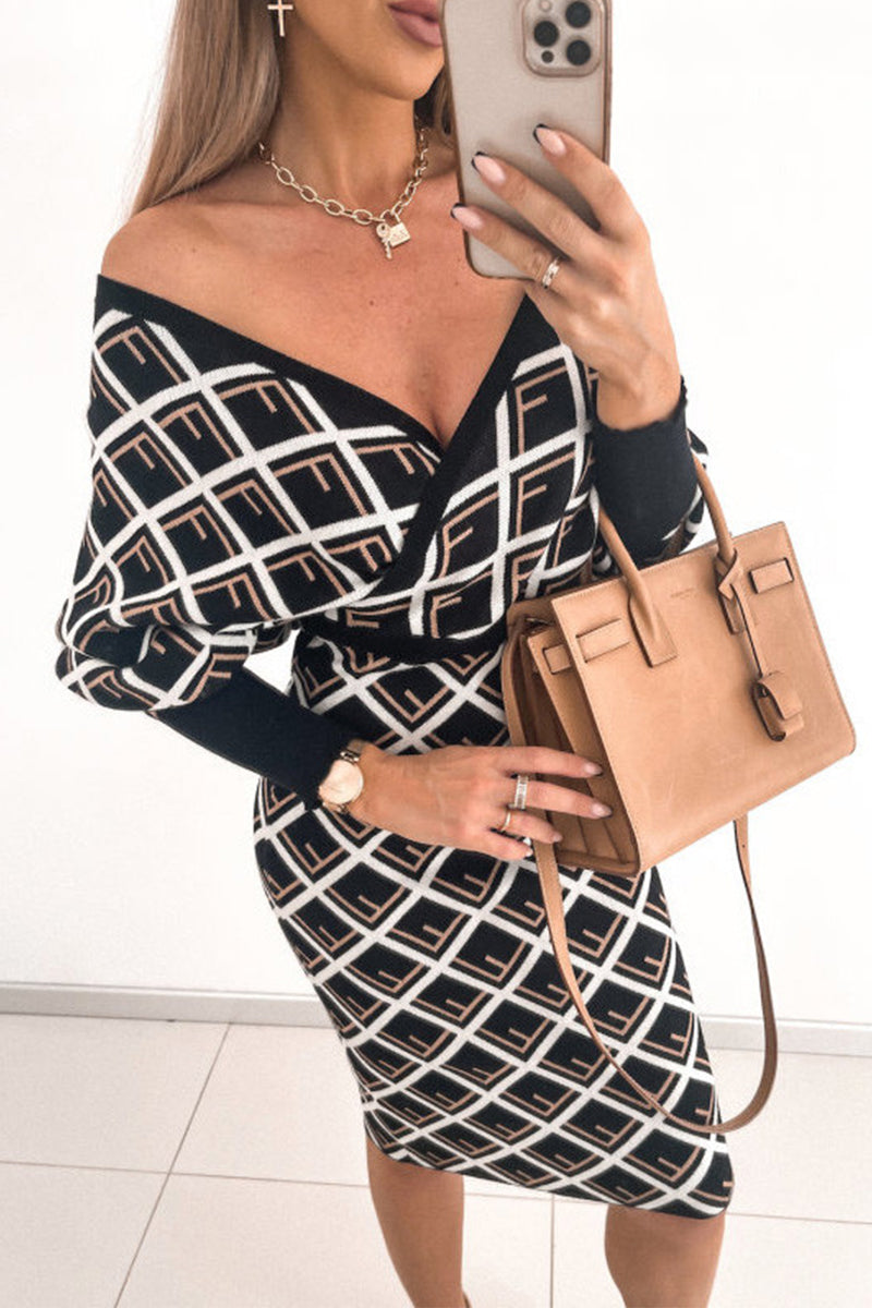 Sexy Elegant Print Printing V Neck Pencil Skirt Dresses