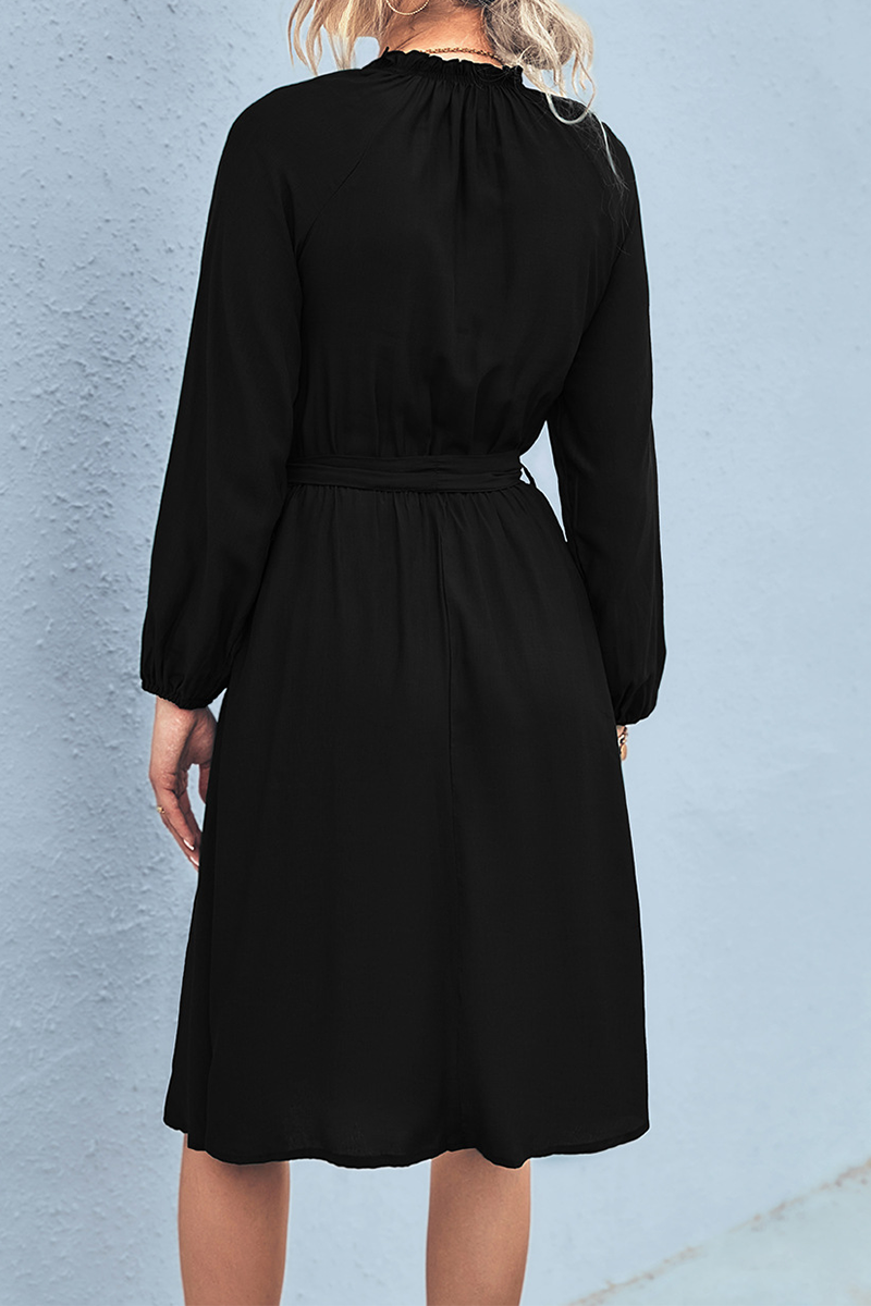 Daily Solid Patchwork Half A Turtleneck Waist Skirt Dresses