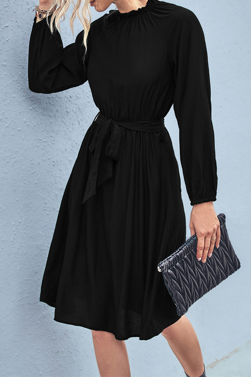 Daily Solid Patchwork Half A Turtleneck Waist Skirt Dresses