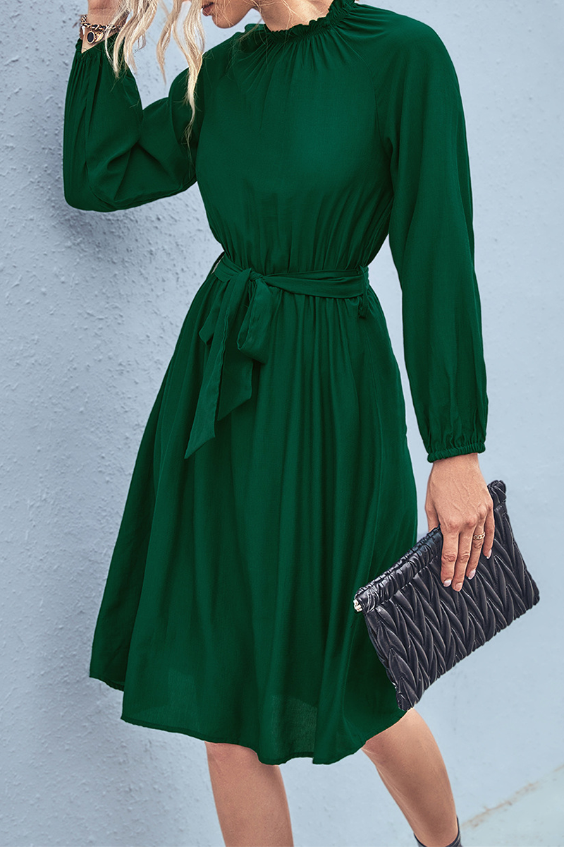 Daily Solid Patchwork Half A Turtleneck Waist Skirt Dresses