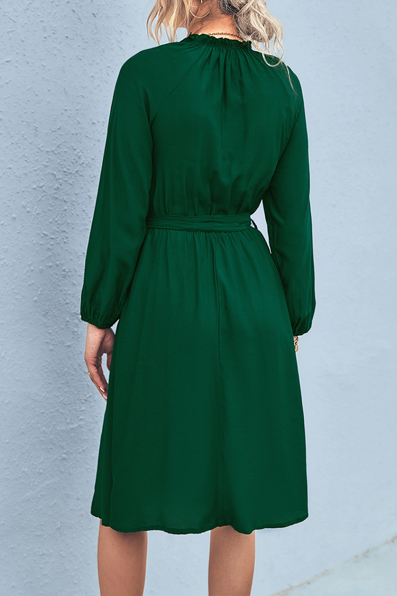 Daily Solid Patchwork Half A Turtleneck Waist Skirt Dresses