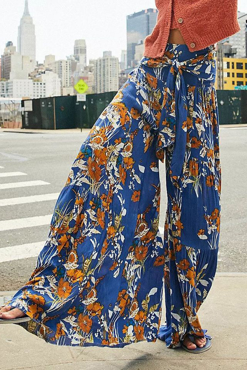 Casual Street Print Fold Loose High Waist Wide Leg Bottoms(19 Colors)