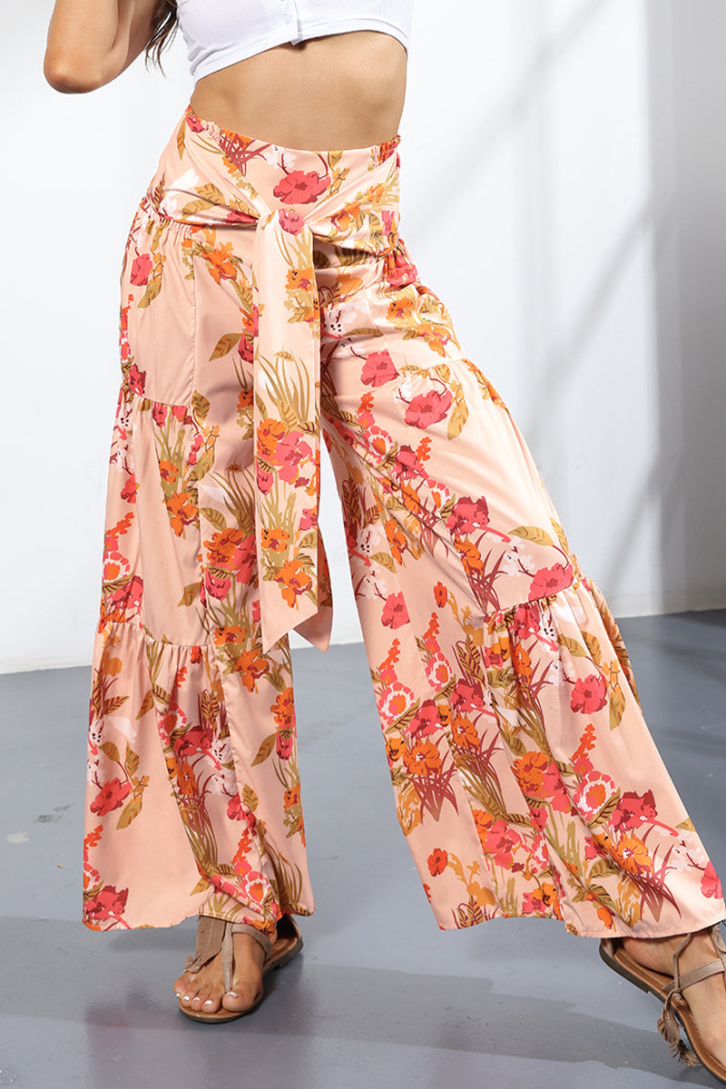 Casual Street Print Fold Loose High Waist Wide Leg Bottoms(19 Colors)