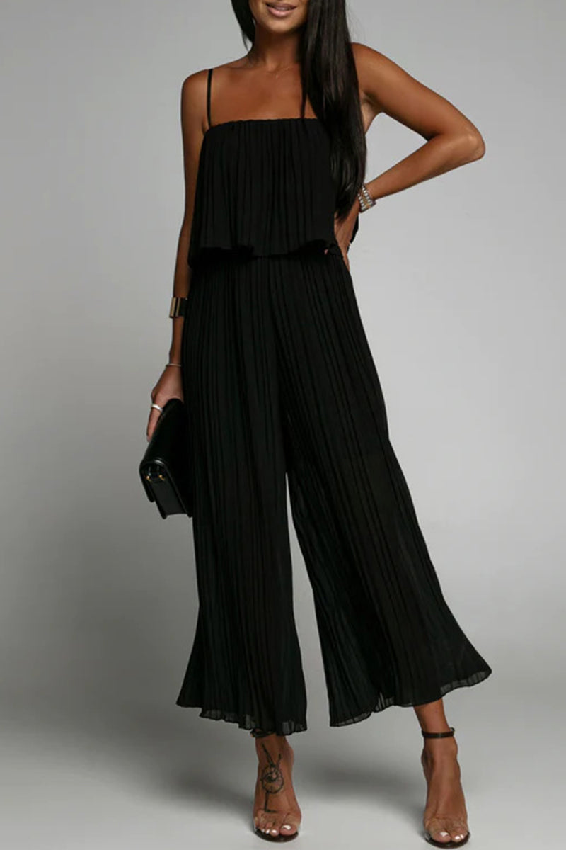 Casual Simplicity Solid Fold Strapless Loose Jumpsuits(3 Colors)