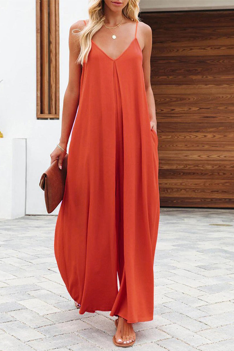 Casual Solid Color V Neck Loose Jumpsuits(6 Colors)