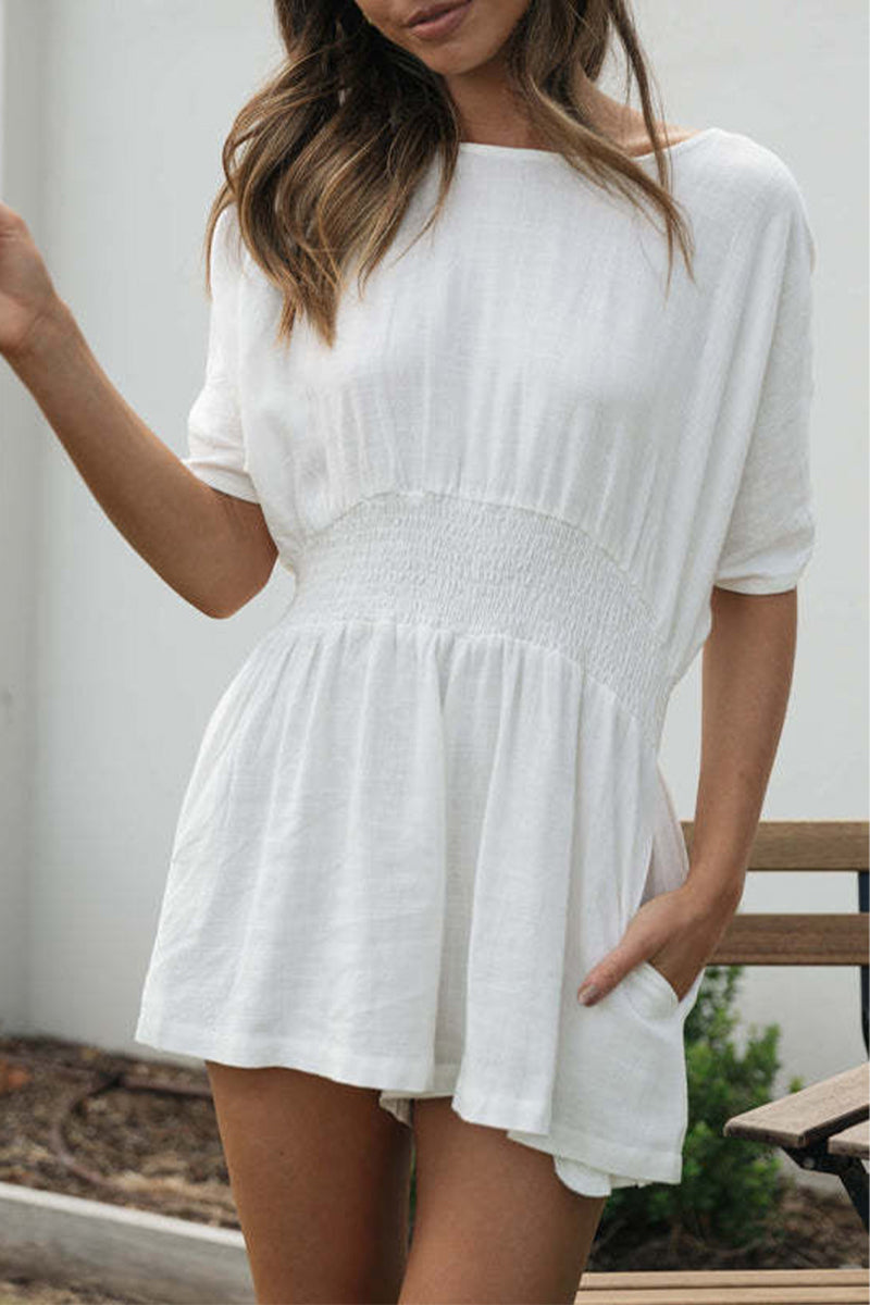 Casual Simplicity Solid Backless O Neck Loose Rompers