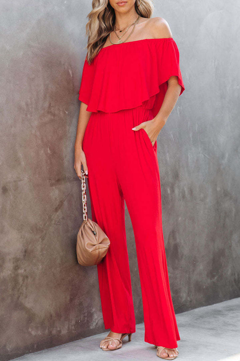 Casual Daily Solid Solid Color Off the Shoulder Regular Jumpsuits(4 Colors)