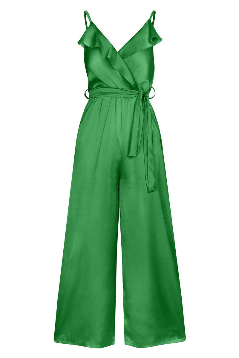 Casual Celebrities Solid Flounce V Neck Loose Jumpsuits(3 Colors)