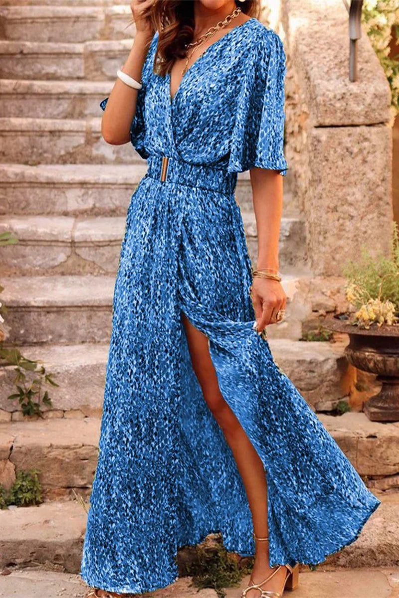 Bohemian College Floral Patchwork With Belt V Neck Waist Skirt Dresses