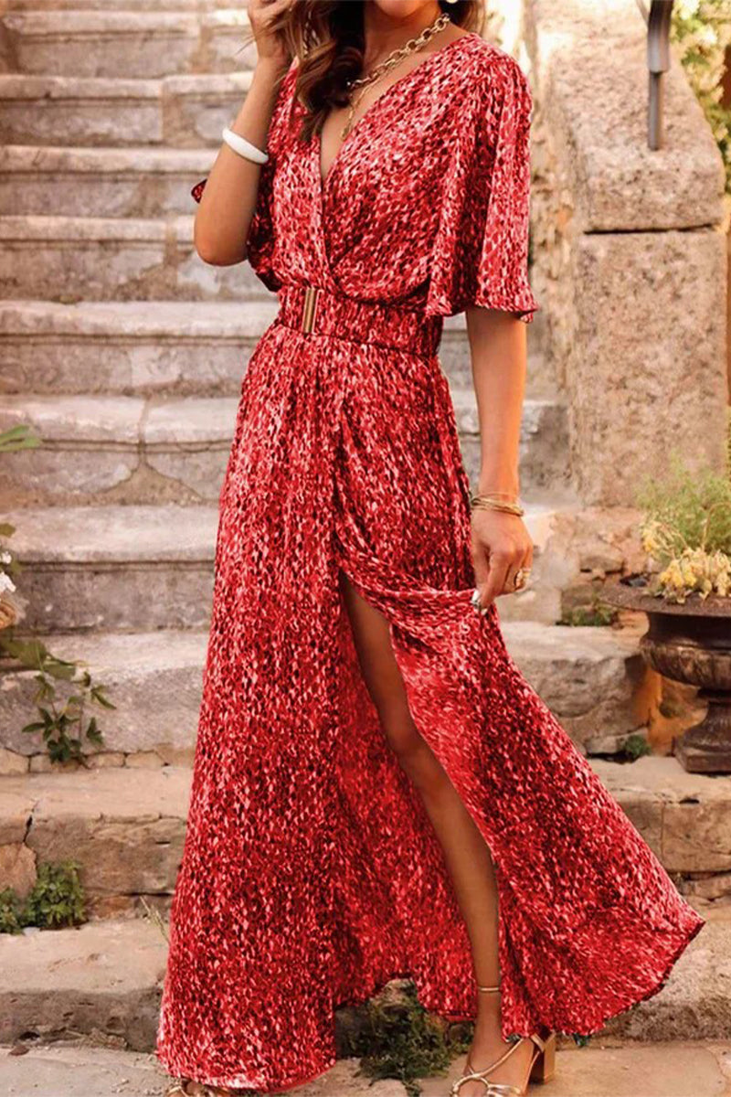 Bohemian College Floral Patchwork With Belt V Neck Waist Skirt Dresses