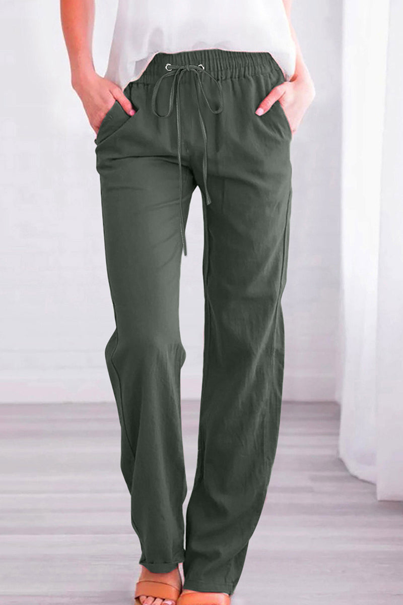 Casual Daily Solid Pocket Loose Mid Waist Straight Solid Color Bottoms