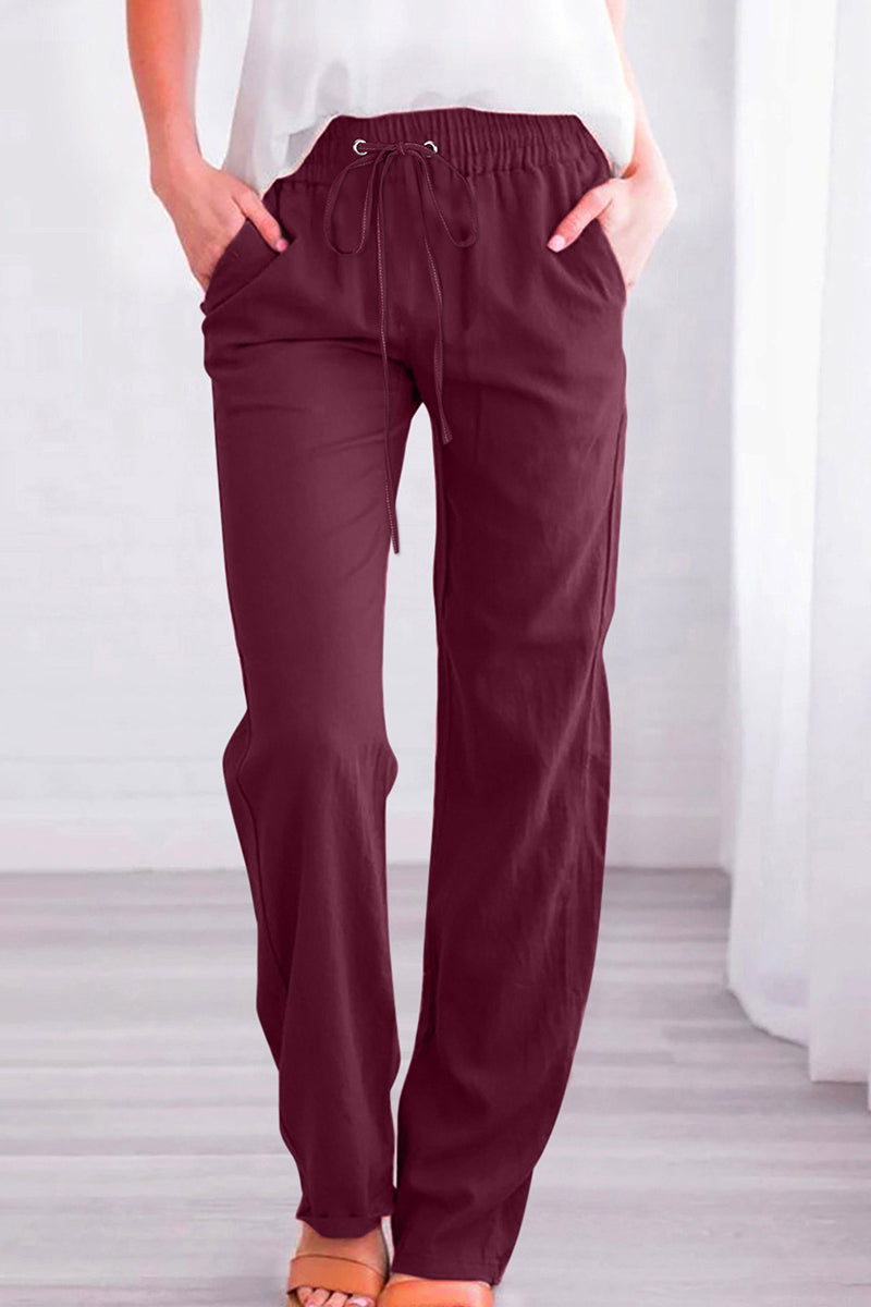 Casual Daily Solid Pocket Loose Mid Waist Straight Solid Color Bottoms