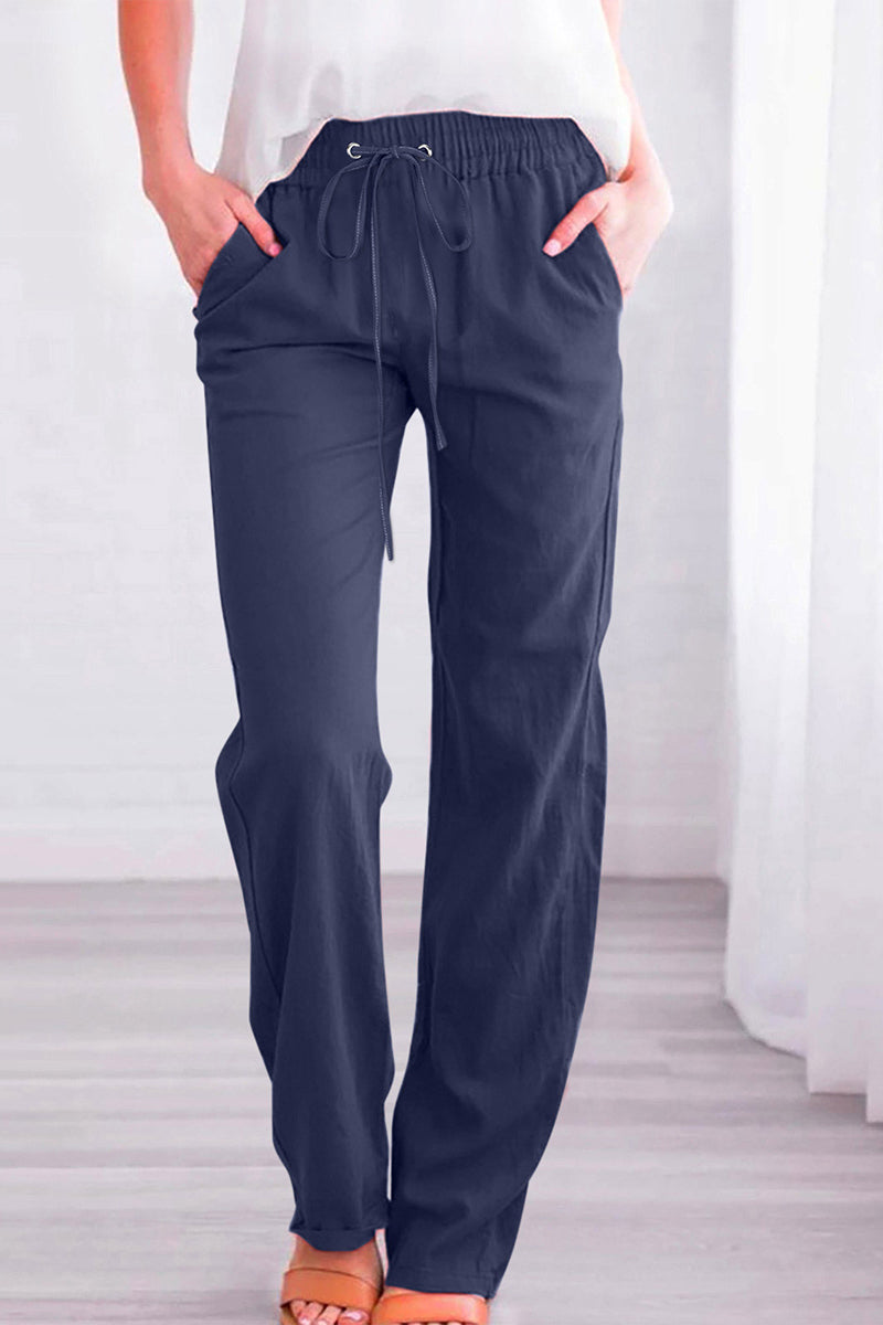 Casual Daily Solid Pocket Loose Mid Waist Straight Solid Color Bottoms