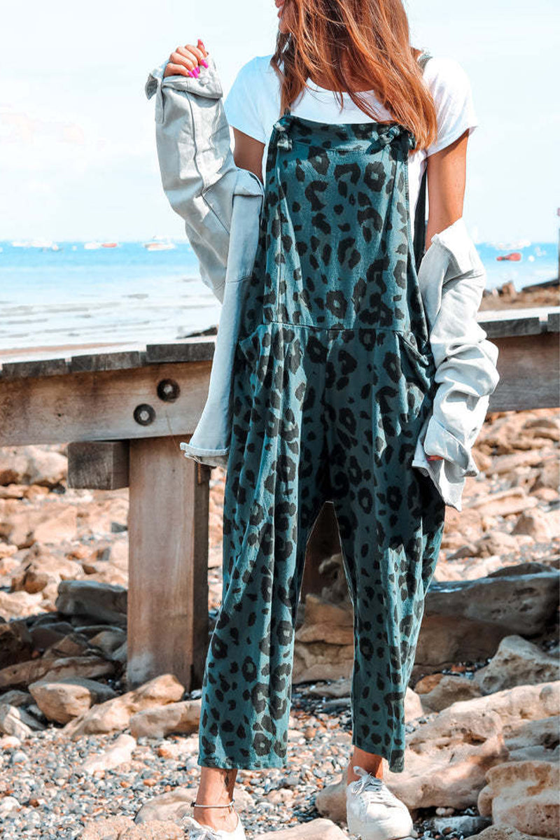 Casual College Leopard Patchwork Loose Jumpsuits