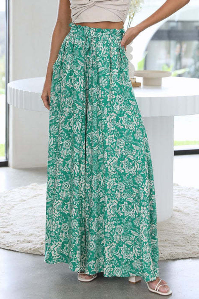 Casual Print Pocket Loose High Waist Wide Leg Full Print Bottoms