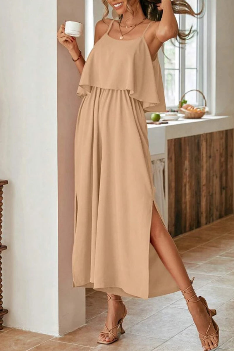 Sweet Elegant Solid Flounce U Neck Straight Jumpsuits(5 Colors)