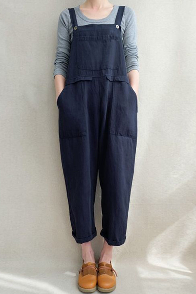 Casual Solid Pocket Loose Jumpsuits