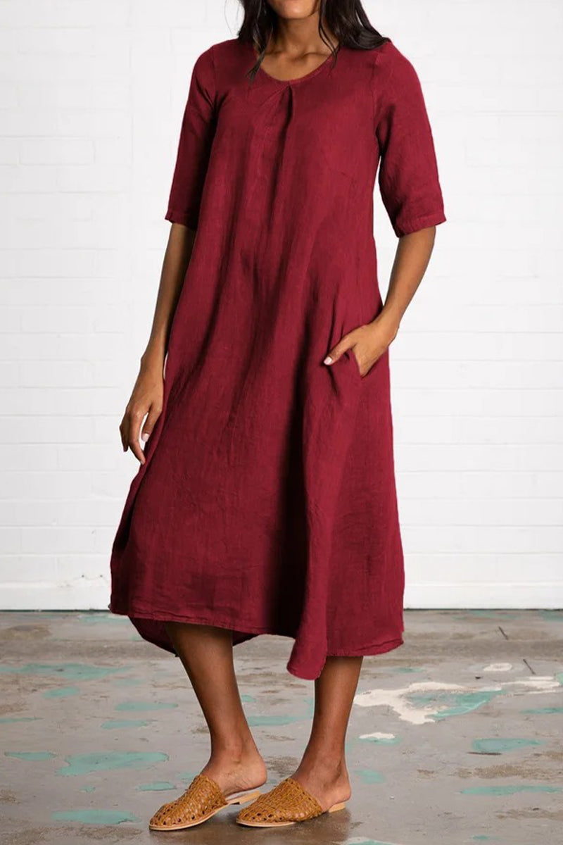 Casual Solid Pocket O Neck A Line Dresses