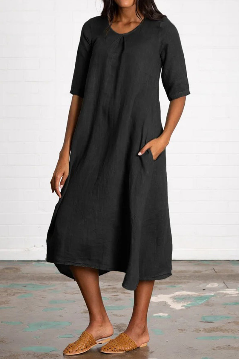 Casual Solid Pocket O Neck A Line Dresses