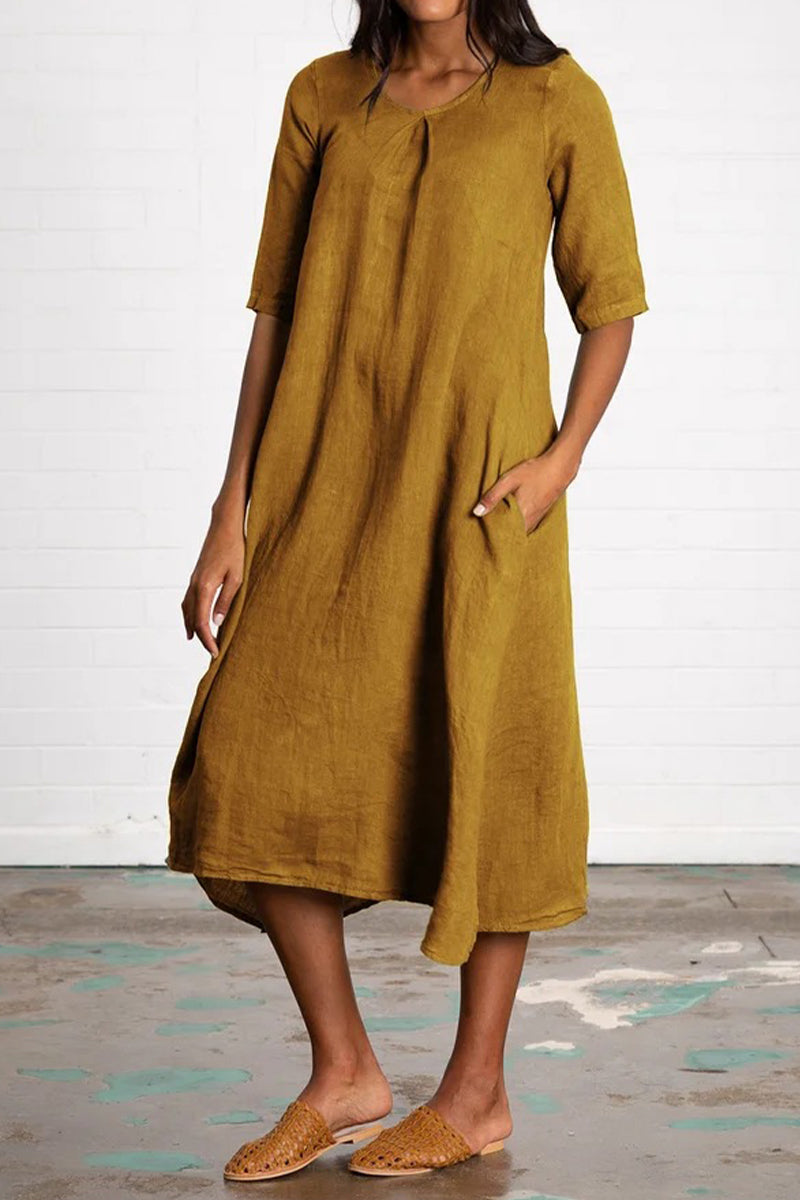 Casual Solid Pocket O Neck A Line Dresses