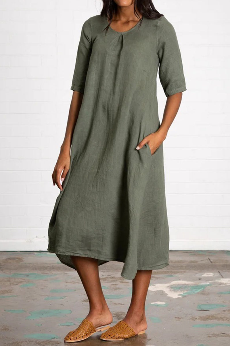 Casual Solid Pocket O Neck A Line Dresses