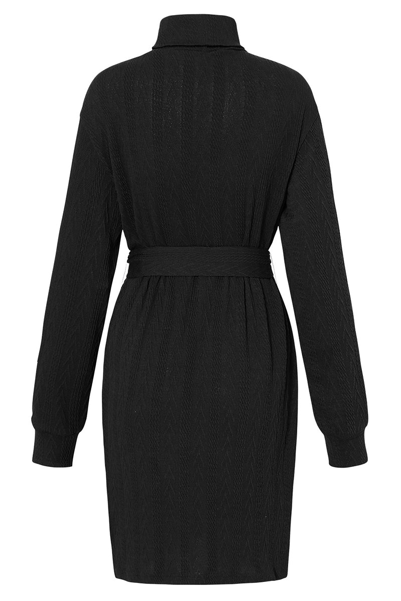 Solid Bandage Half A Turtleneck Long Sleeve Dresses(4 Colors)