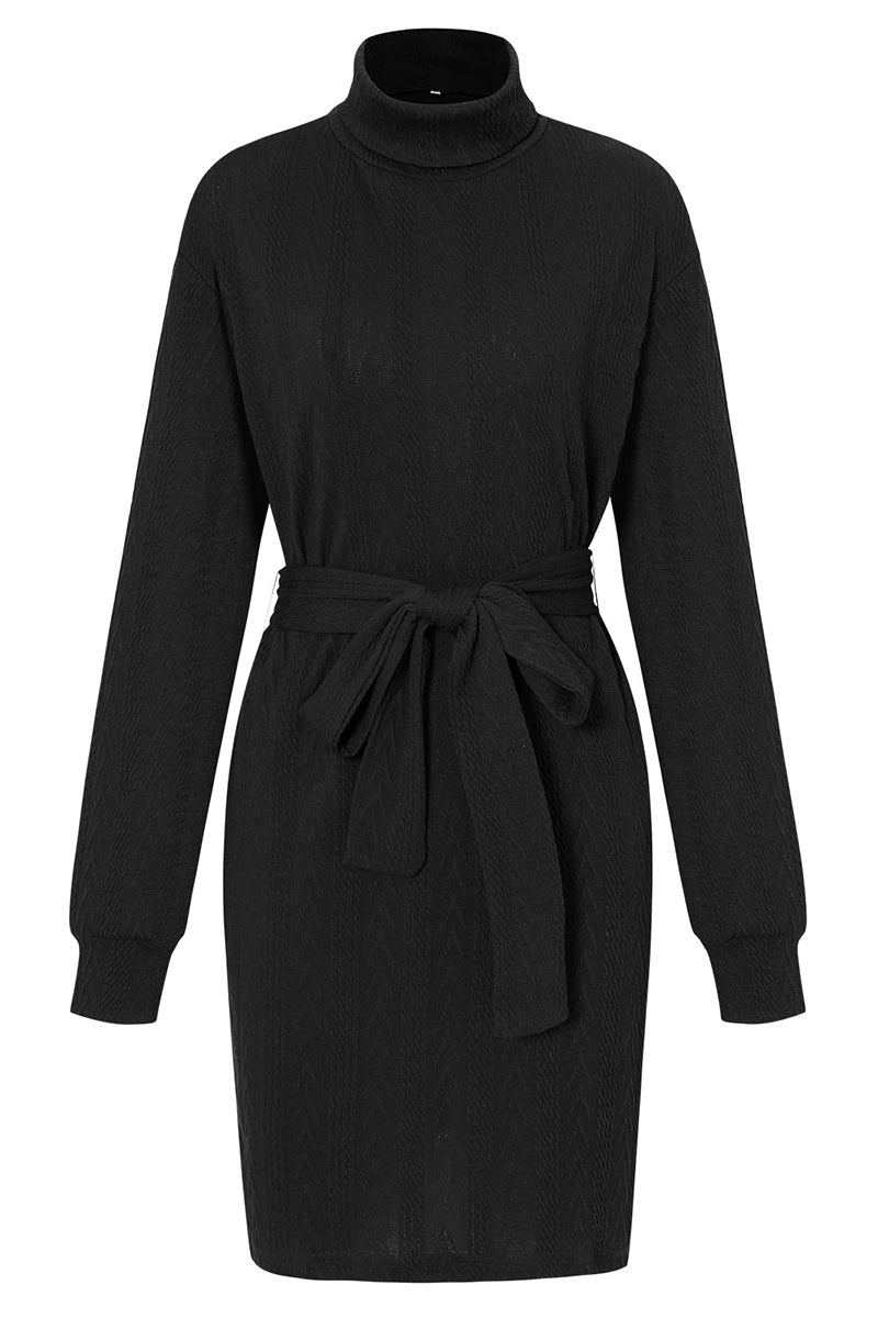 Solid Bandage Half A Turtleneck Long Sleeve Dresses(4 Colors)