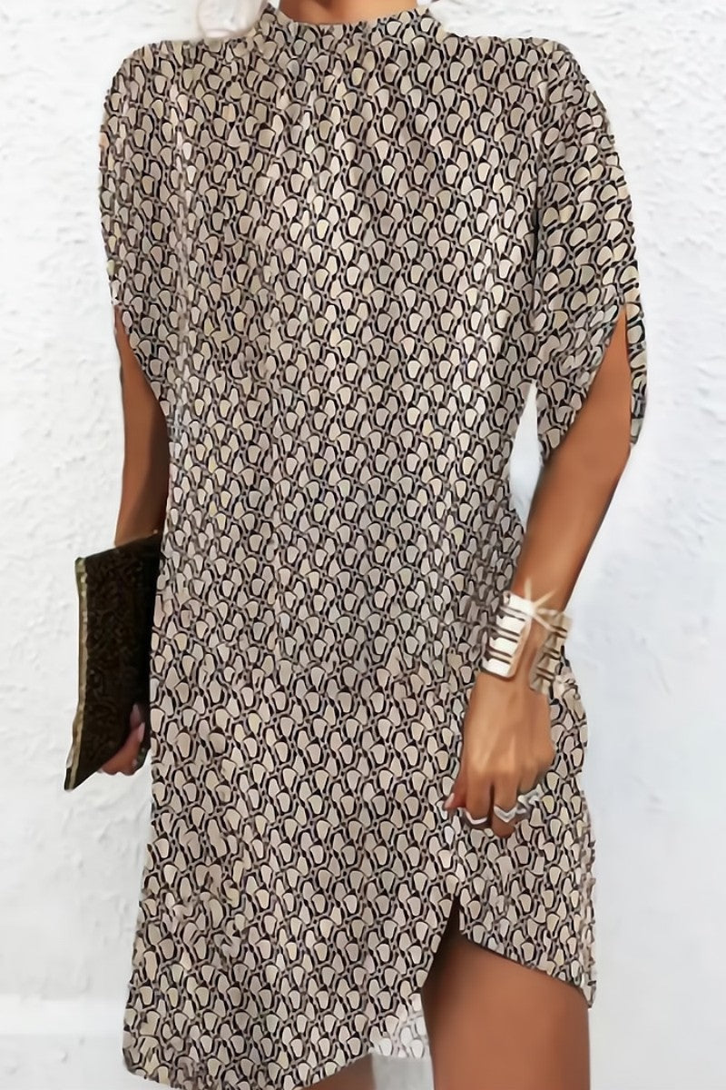 Casual Print Solid Patchwork Half A Turtleneck Short Sleeve Dress