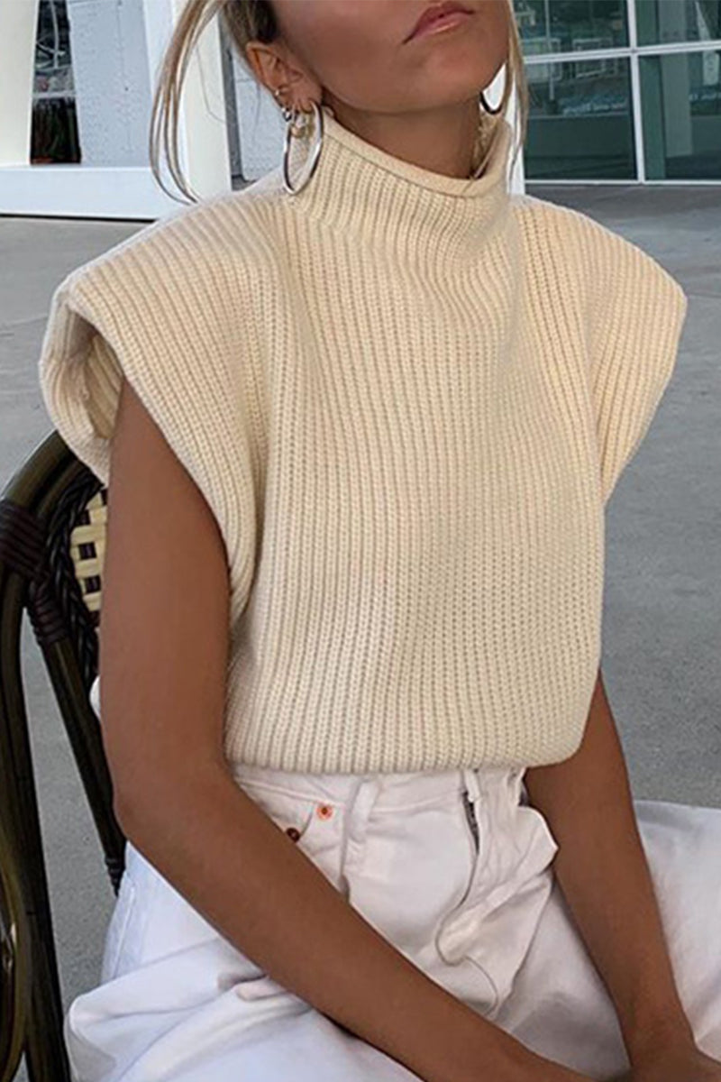 Casual Solid Turtleneck Tops